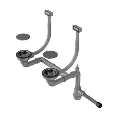 Арматура для двухчашевых кухонных моек Omoikiri WK-2C GM 4956498 с прямоугольными переливами и декоративными элементами для корзины, вороненая сталь