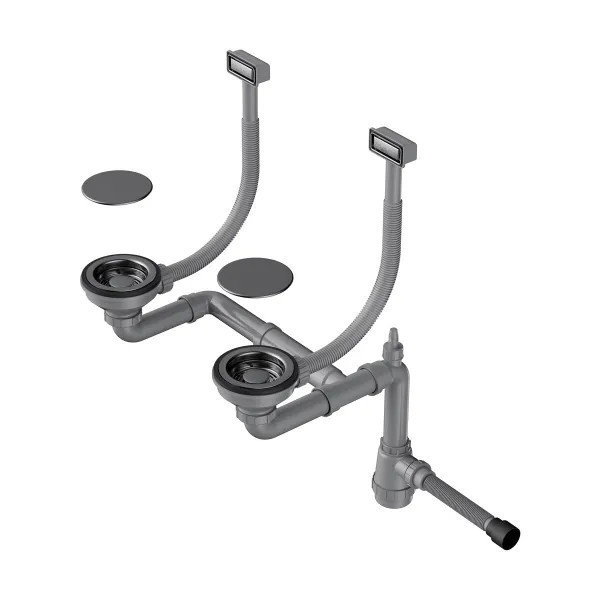 Арматура для двухчашевых кухонных моек Omoikiri WK-2C GM 4956498 с прямоугольными переливами и декоративными элементами для корзины, вороненая сталь
