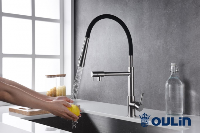 Смеситель кухонный Oulin OL-8023 нержавеющая сталь