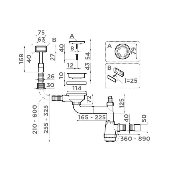 Арматура для одночашевых кухонных моек Omoikiri WK-1 IN 4956482 с прямоугольным переливом, нержавеющая сталь