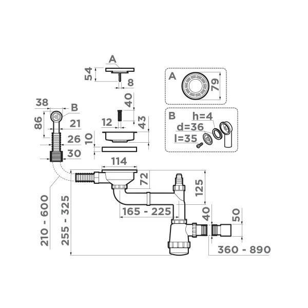 Арматура для одночашевых кухонных моек Omoikiri WK-1-R IN 4956486 с круглым переливом, нержавеющая сталь