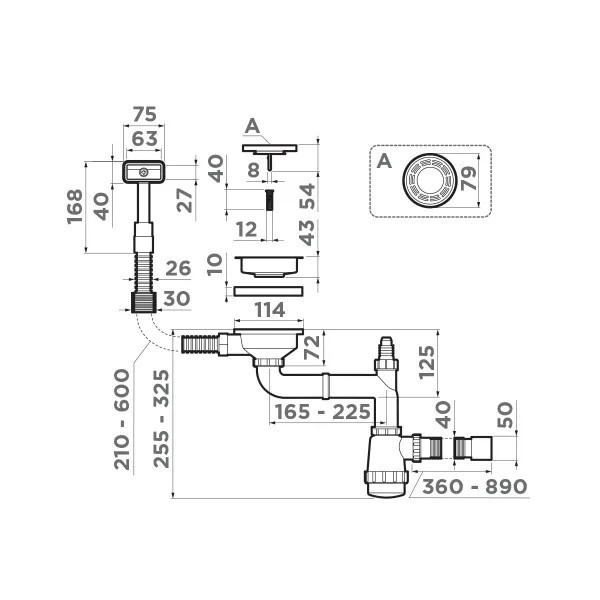 Арматура для одночашевых кухонных моек Omoikiri WK-1-S AB 4956491 со скрытым прямоугольным переливом, латунь
