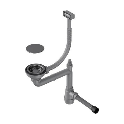 Арматура для одночашевых кухонных моек Omoikiri WK-1C GM 4956474 с прямоугольным переливом и декоративным элементом для корзины, вороненая сталь