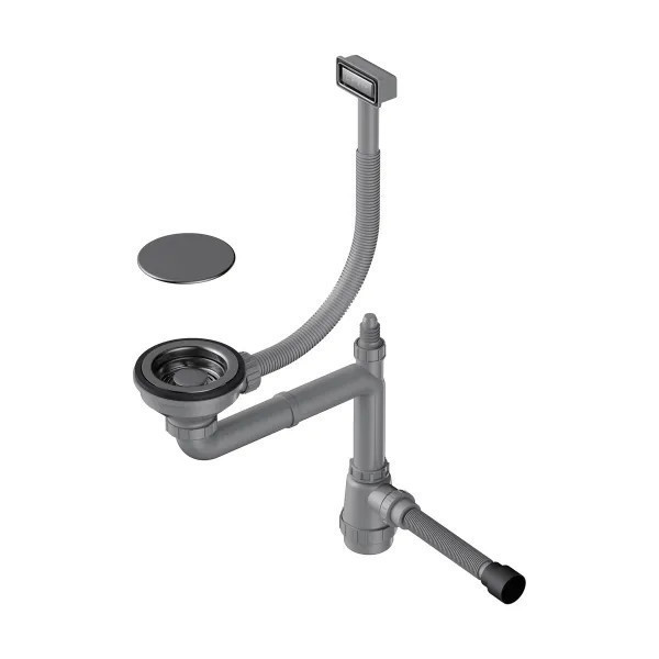 Арматура для одночашевых кухонных моек Omoikiri WK-1C GM 4956474 с прямоугольным переливом и декоративным элементом для корзины, вороненая сталь