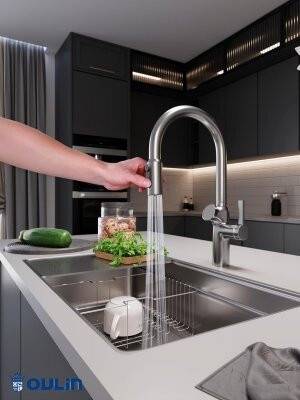 Смеситель для кухни Oulin OL-8018 Satin матовая нержавеющая сталь